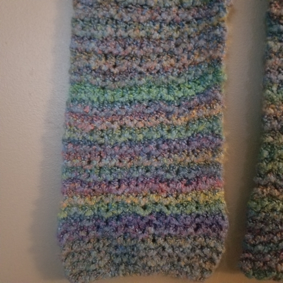 Handmade Crochet Knit Scarf Green Purple - Picture 3 of 7